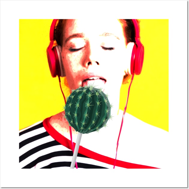 Cactus Lollipop ~ Girl with Headphones Wall Art by EddieBalevo